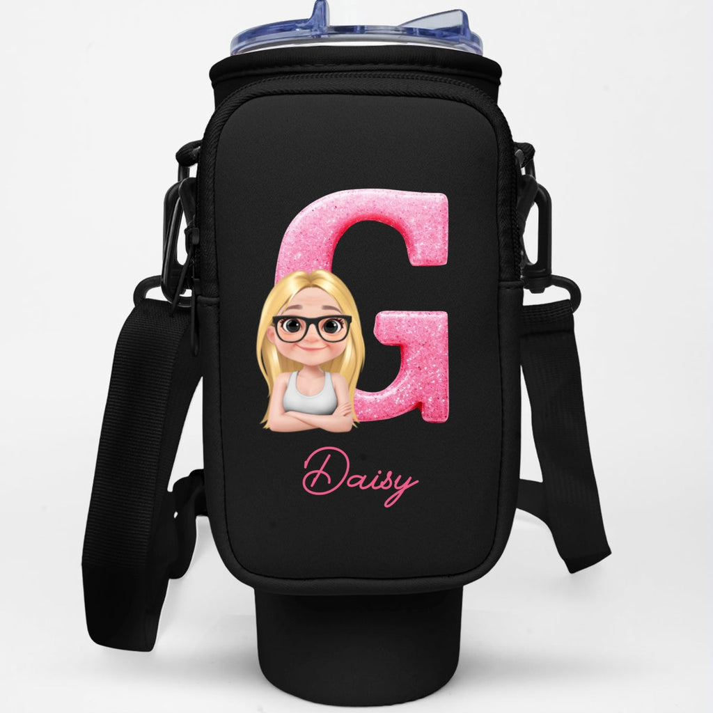 Glitter Alphabet Cartoon - Personalized Water Bottle Carrier Bag