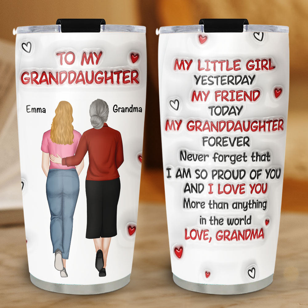 Custom Mother's Day Birthday Gifts For Granddaughter • A Hug From Grandma - Personalized 3D Inflated Effect Tumbler