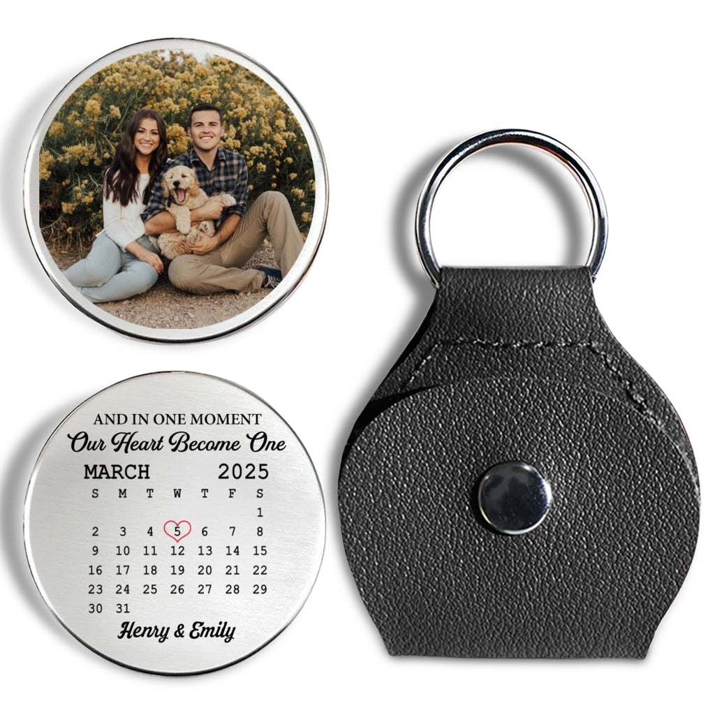 Custom Photo Coin Keychain for Wife, Couple Anniversary Valentine's Day Gifts • Our Souls Met And Merged - Personalized Pocket Hug