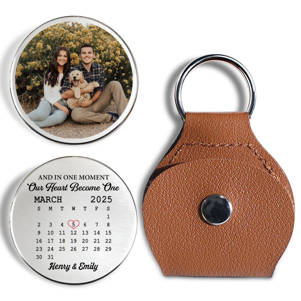 Custom Photo Coin Keychain for Wife, Couple Anniversary Valentine's Day Gifts • Our Souls Met And Merged - Personalized Pocket Hug