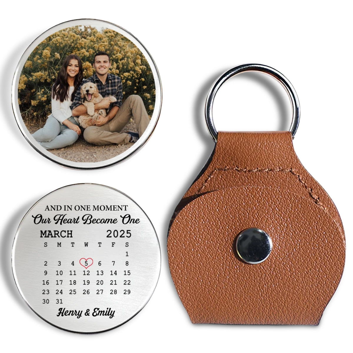 Custom Photo Coin Keychain for Wife, Couple Anniversary Valentine's Day Gifts • Our Souls Met And Merged - Personalized Pocket Hug