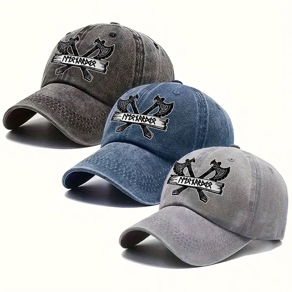 Name In Viking Runes - Personalized Vintage Washed Denim Cap