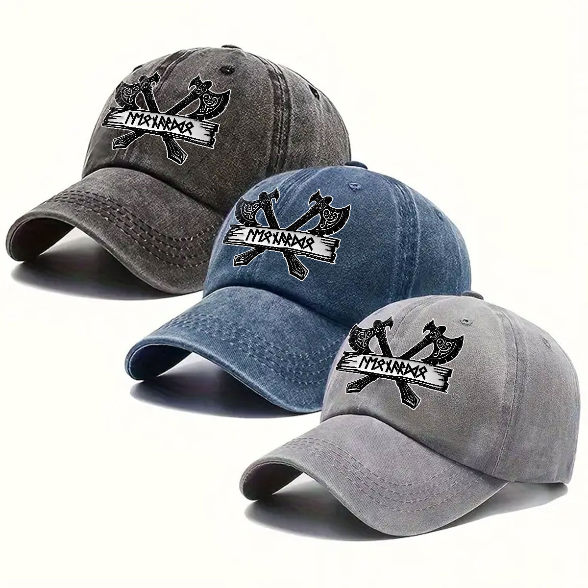 Name In Viking Runes - Personalized Vintage Washed Denim Cap