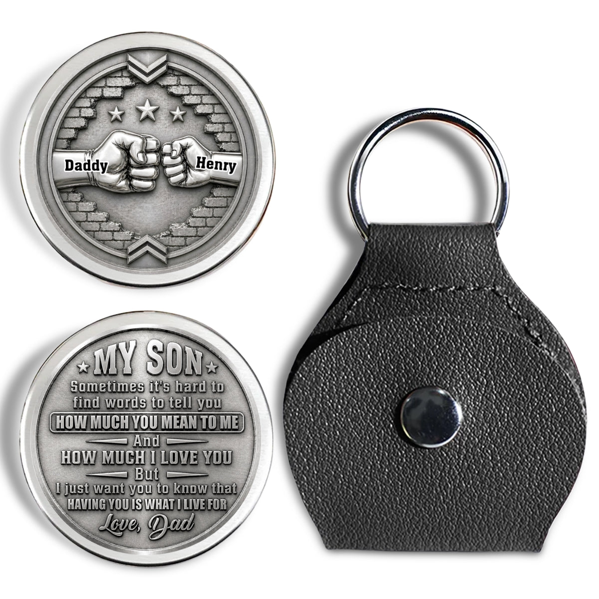 Custom Coin Keychain for Son, Father's Day Birthday Gifts • For My Son - Personalized Pocket Hug