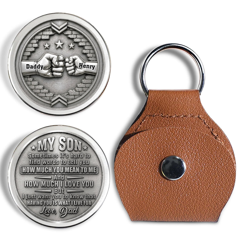 Custom Coin Keychain for Son, Father's Day Birthday Gifts • For My Son - Personalized Pocket Hug
