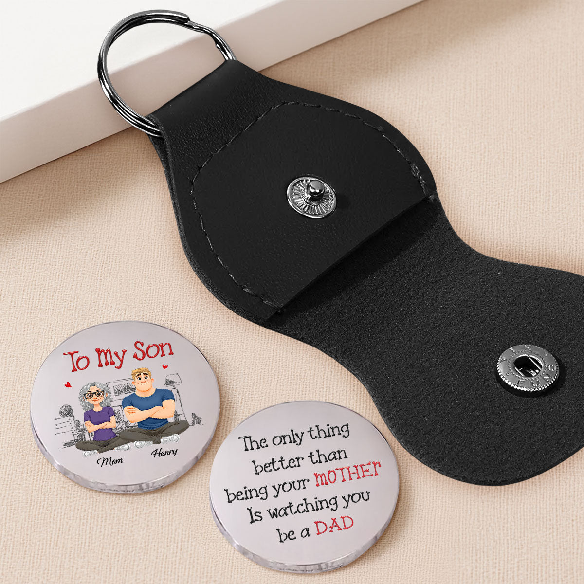 Custom Son Coin Keychain, Father's Day Birthday Gifts • Being A Dad - Personalized Pocket Hug