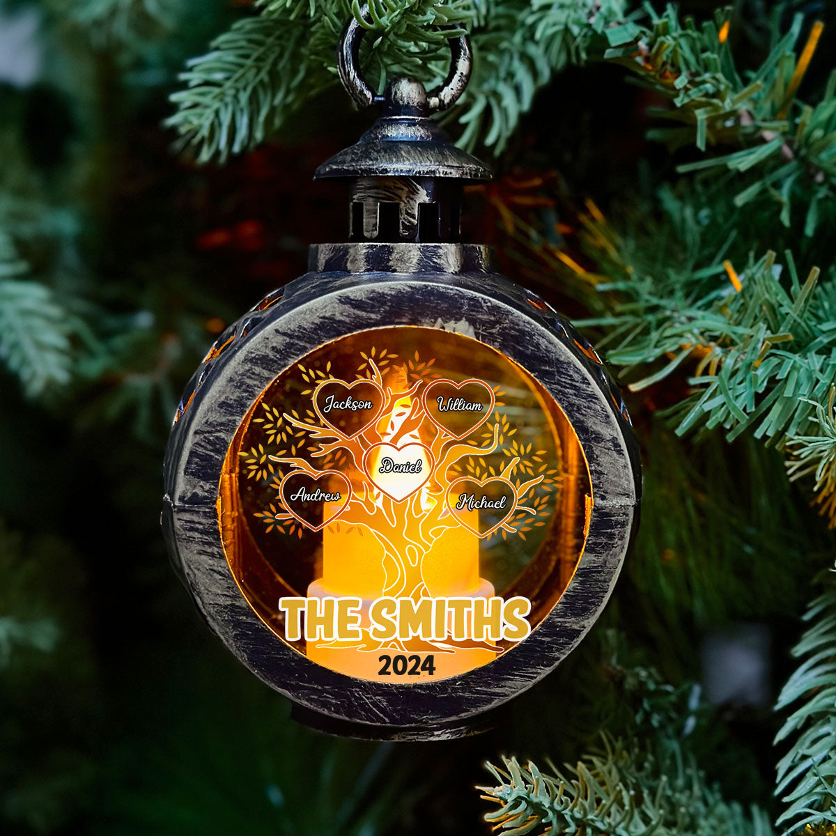 Custom Name Family Christmas Gifts, Holiday Decor • Family Tree - Personalized Christmas Lantern
