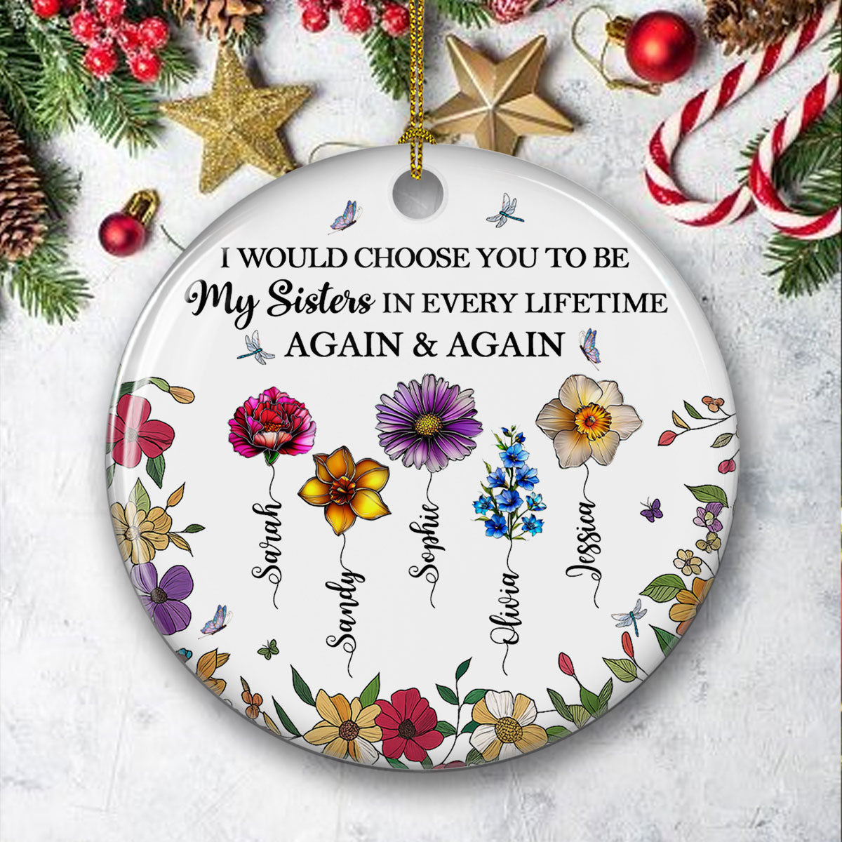 Custom Sister Christmas Ornament •  Sisters Bright Together - Personalized Ceramic Ornament