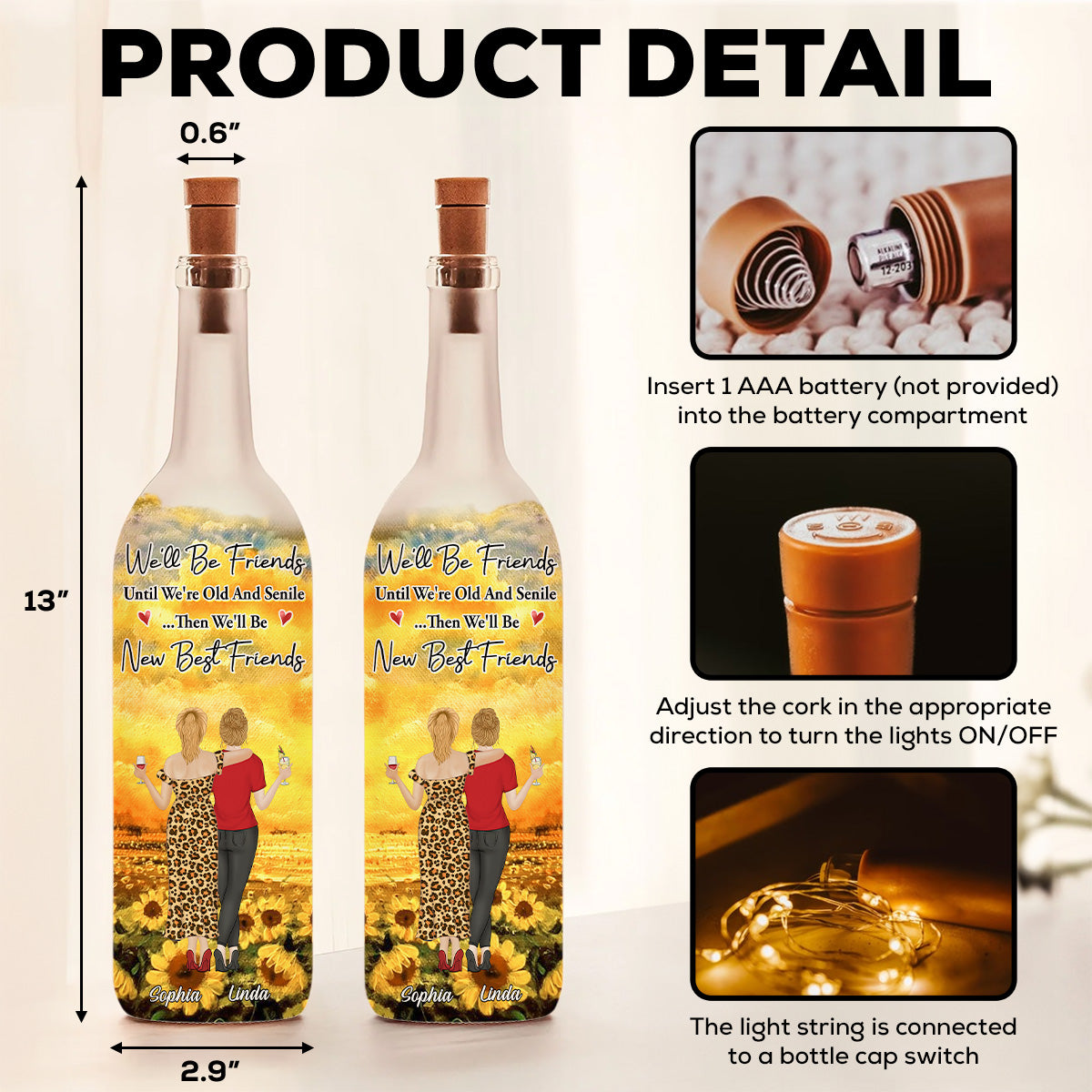 We Will Be Friends Until We're Old And Senile - Personalized Bottle Lamp