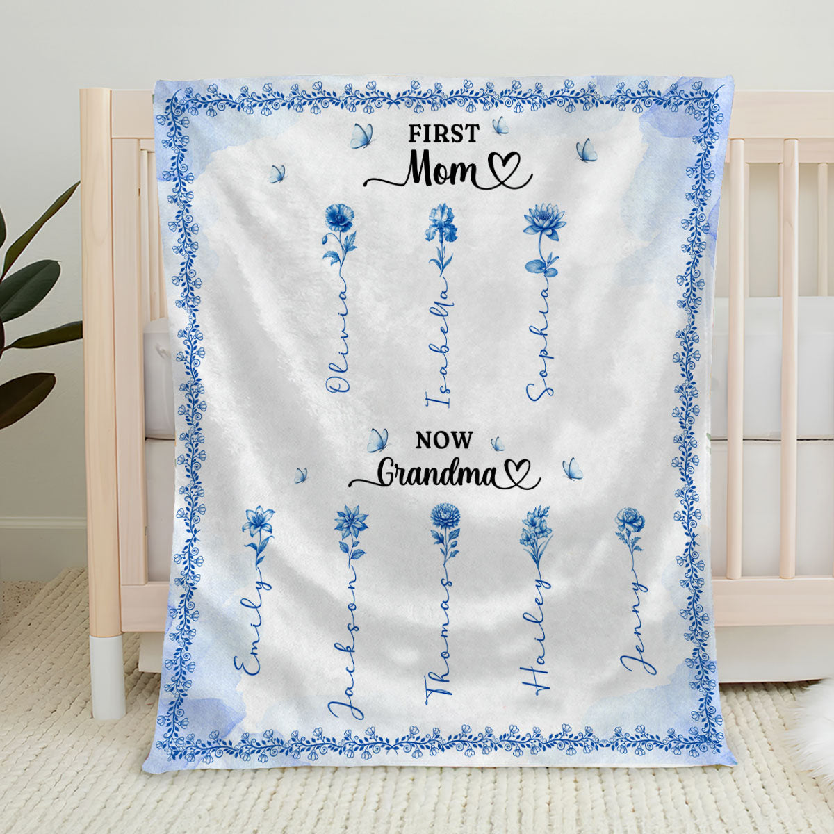 First And Now Blue - Personalized Fleece Blanket