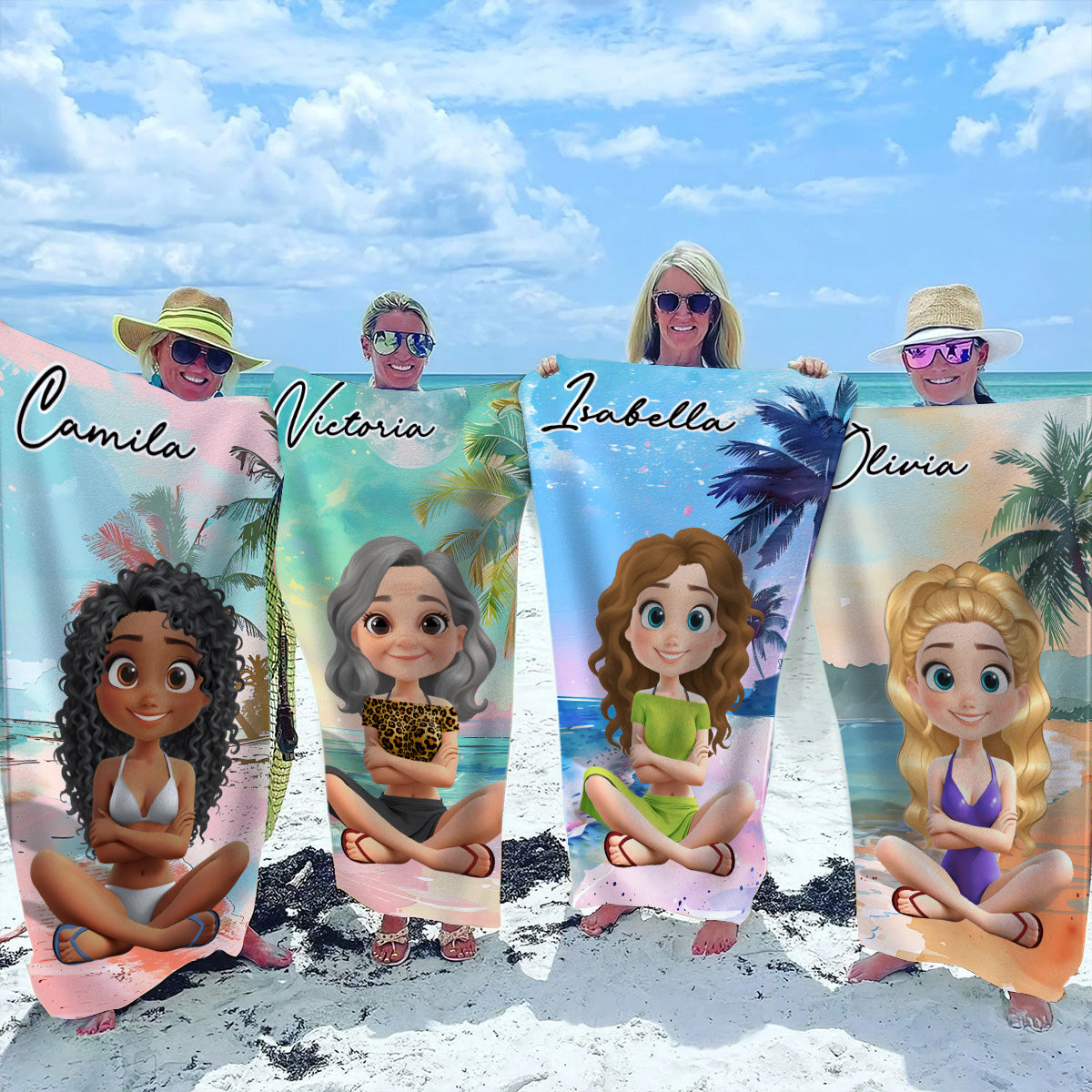 Summer Lady Cartoonize - Personalized Beach Towel