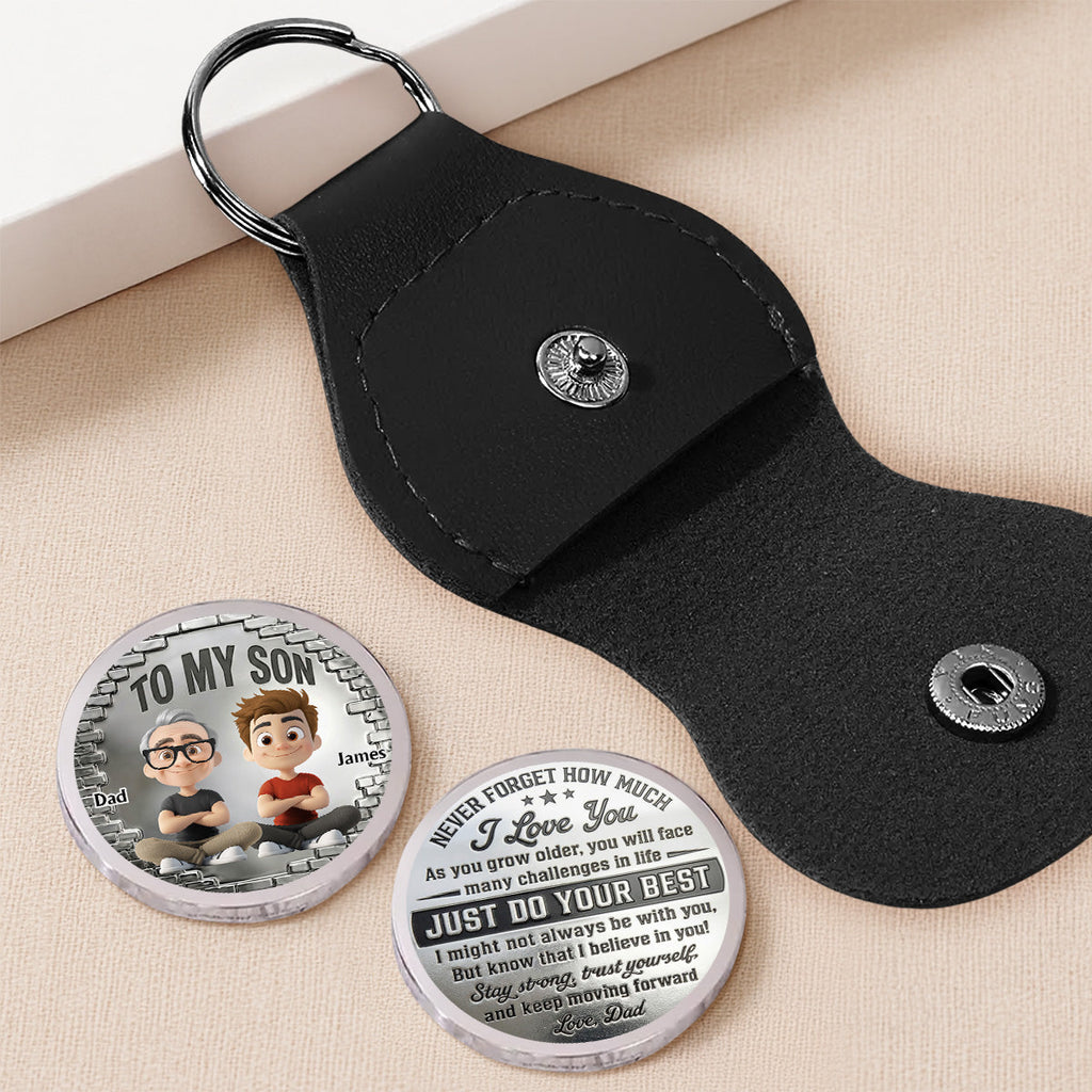 Custom Son Coin Keychain, Father's Day Birthday Gifts • To My Son I Believe In You Cartoon Version - Personalized Pocket Hug