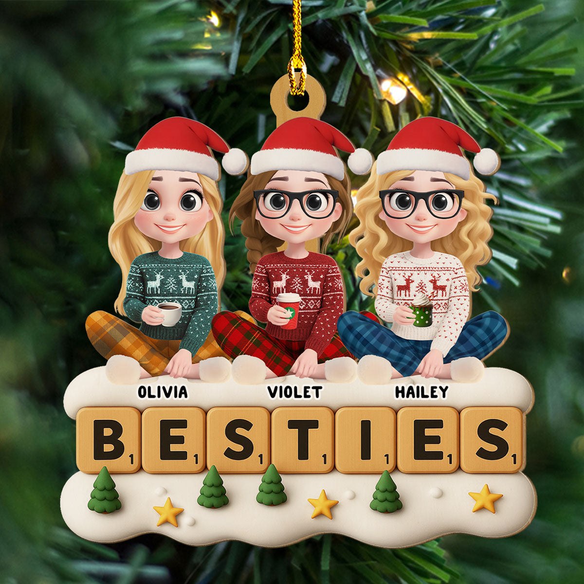 Custom Friendship Christmas Ornament, Best Friend Gift •  The Cutest Squad - Personalized 3D Effect Wood Ornament