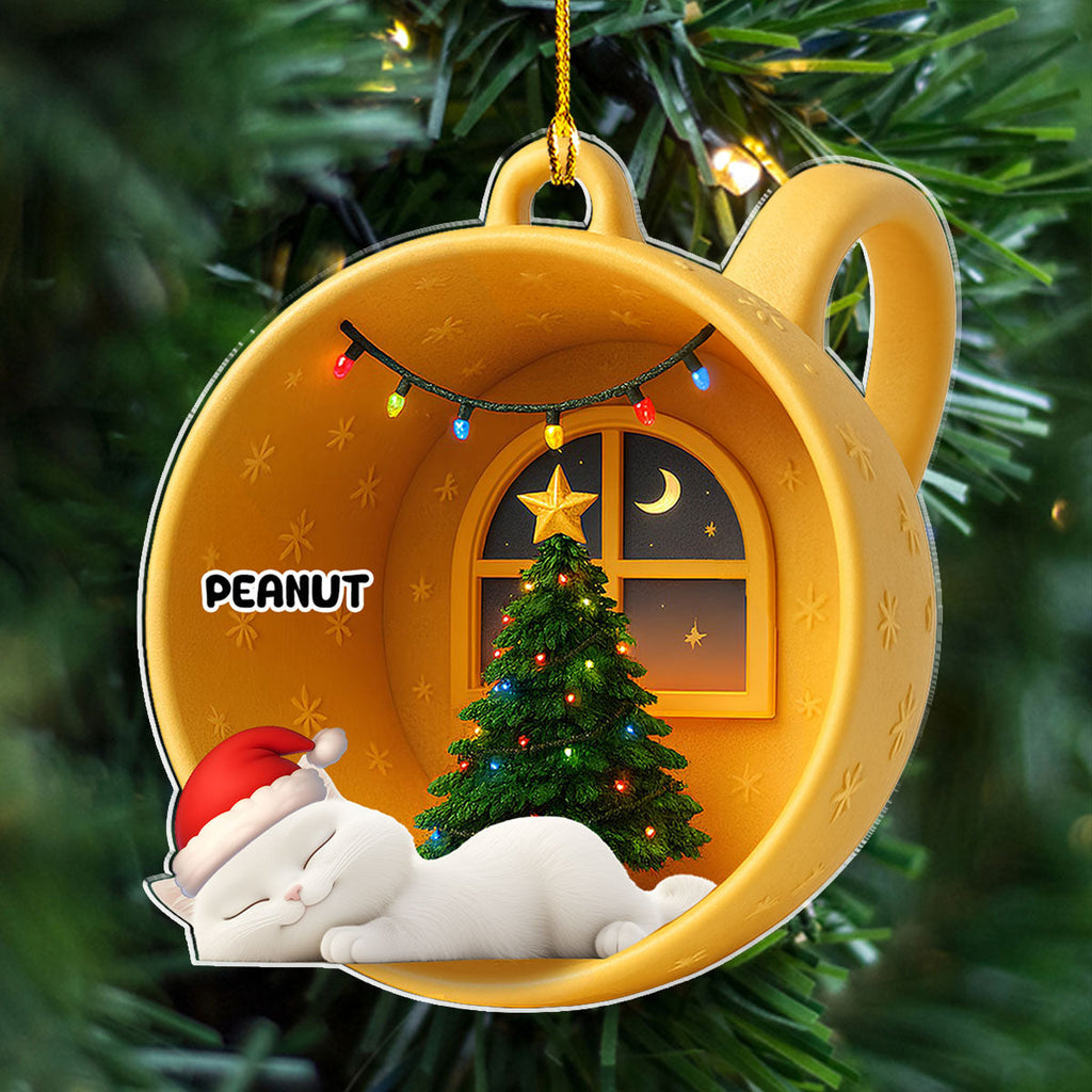 Custom Keepsake Christmas Ornament •  Sleeping Cat Cupcake - Personalized Acrylic Ornament