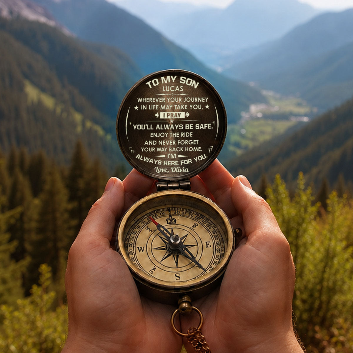 Enjoy The Ride My Son - Personalized Engraved Pocket Compass