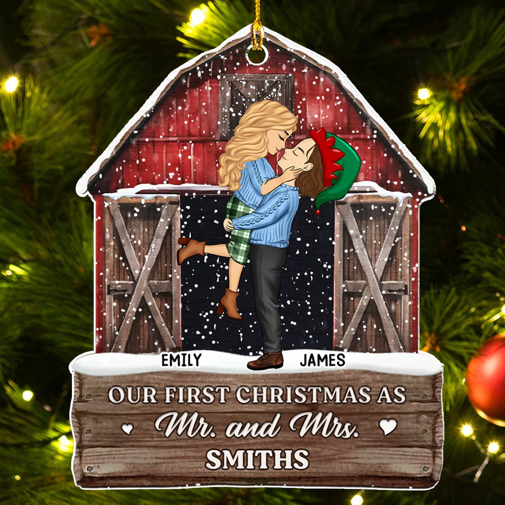 Custom First Christmas Ornament Married, Gift for Newlyweds •  Our First Our Last - Personalized Acrylic Ornament