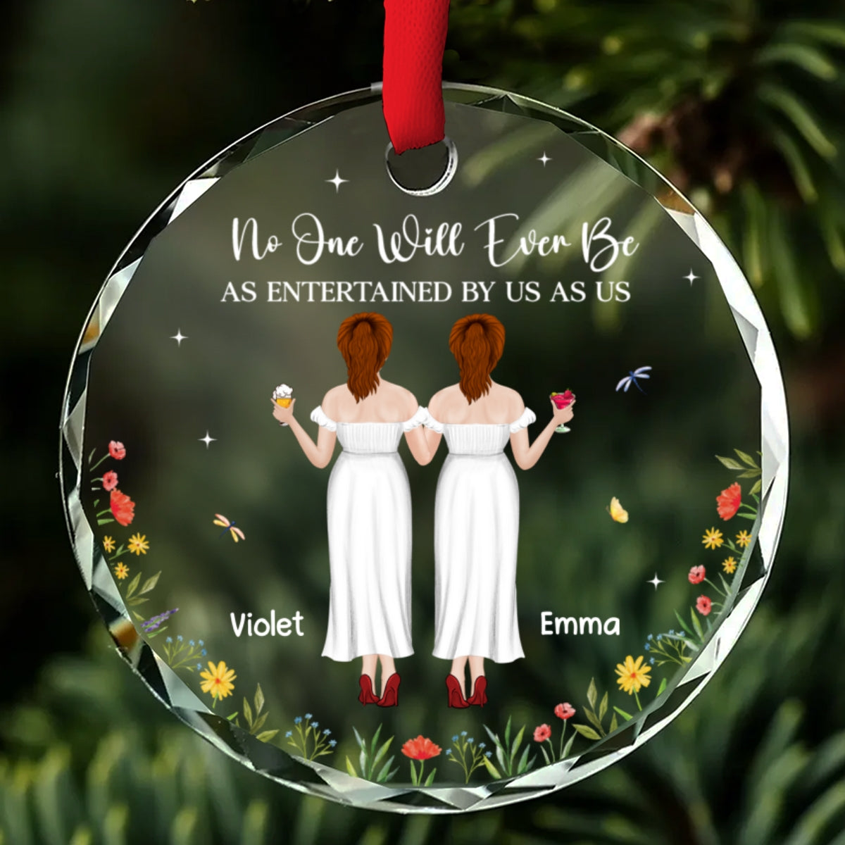 Custom Friendship Christmas Ornament, Best Friend Gift •  The Friendship Connection - Personalized Glass Ornament