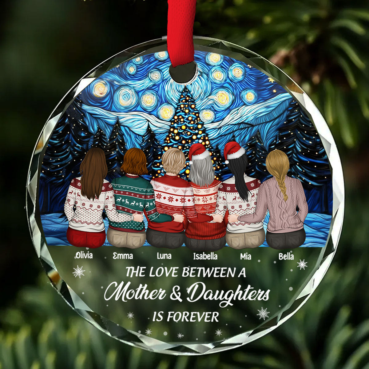 Custom Family Ornament, Christmas Gift for Family Members •  Linked Forever - Personalized Glass Ornament