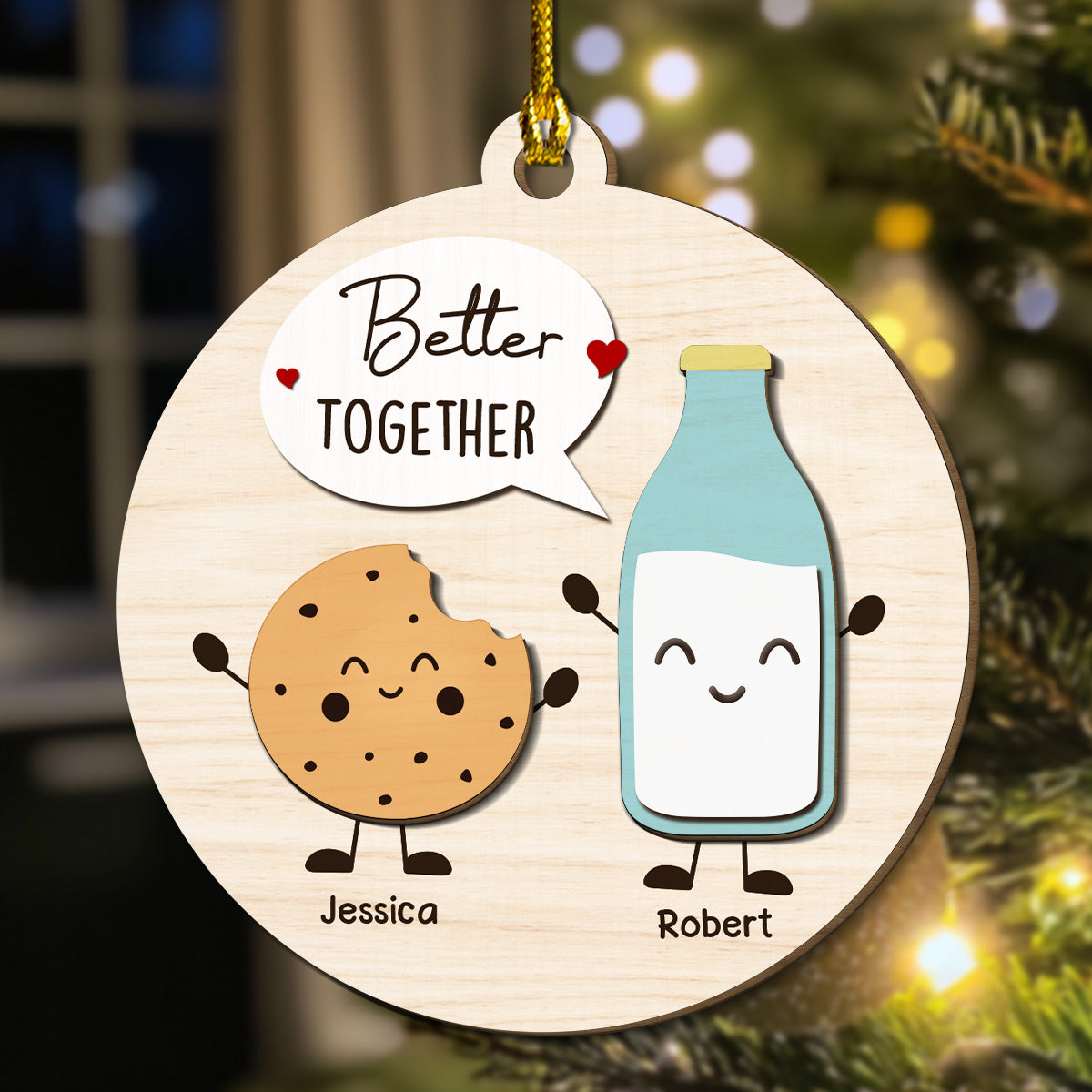 Custom Couple Christmas Ornament, Anniversary Gift •  You Are The Milk To My Cookie - Personalized Freeshape 2-Layered Wood Ornament