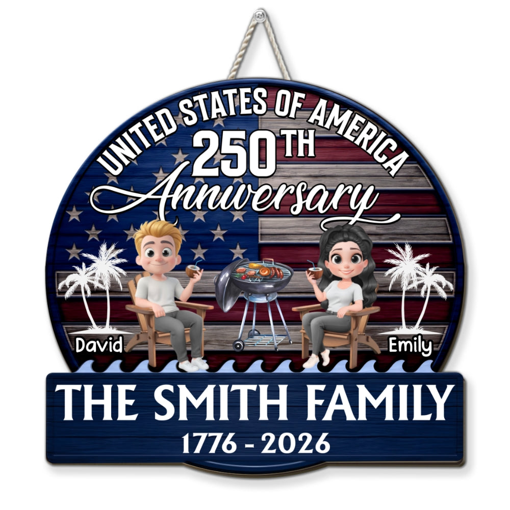 Custom Family Patriotic Hanging Decor, 4th of July • Patriotic Patio Vibes - Personalized Wood Sign