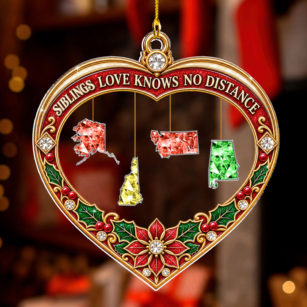 Custom Family Christmas Ornament for Long Distance Families •  No Distance For Family Love - Personalized Acrylic Ornament