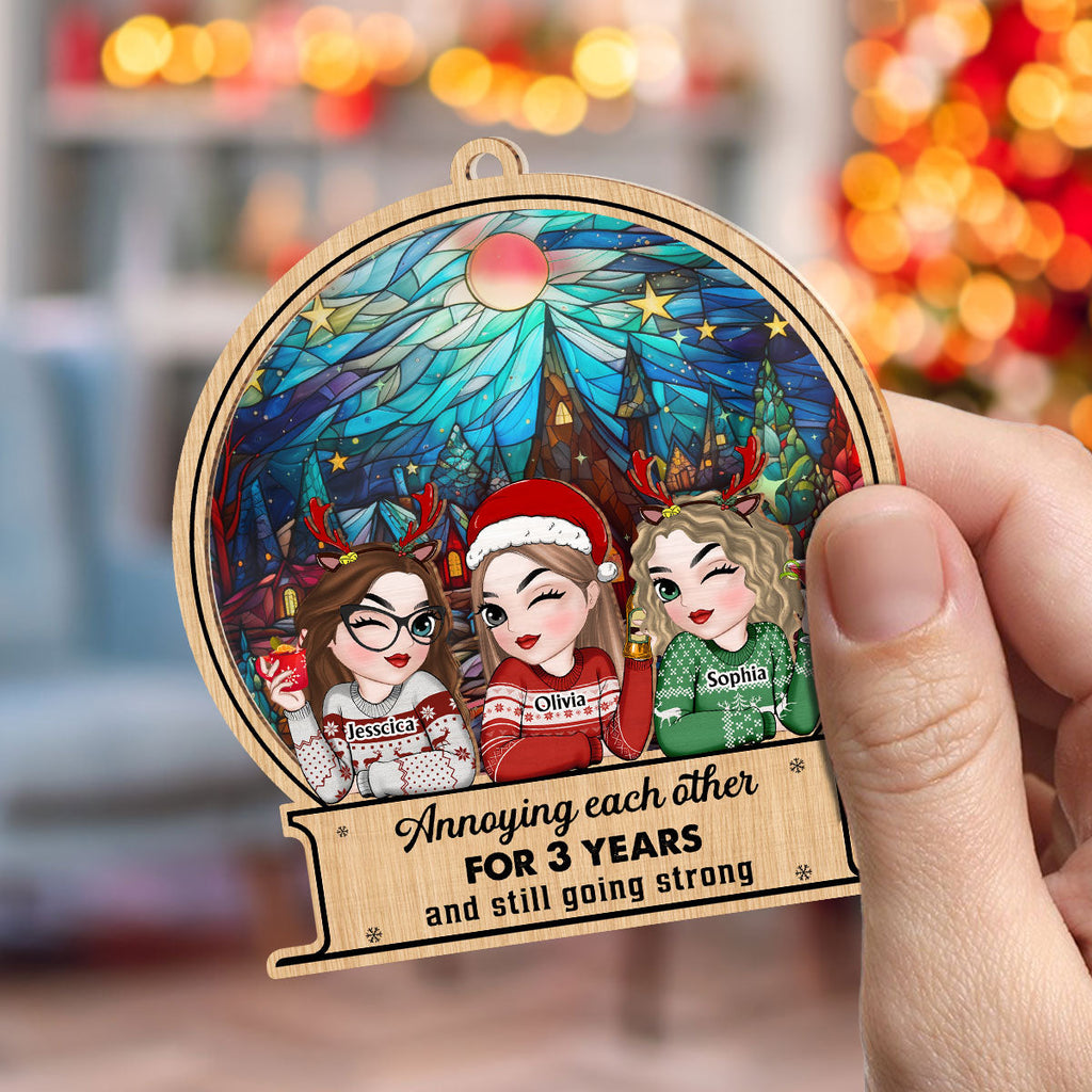 Custom Friendship Christmas Ornament, Best Friend Gift •  Annoying Each Other - Personalized Suncatcher Ornament