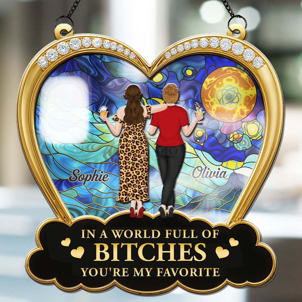 Custom Christmas Hanging Decor, for Best Friend, Friendship Gifts • Favorite Besties - Personalized Suncatcher