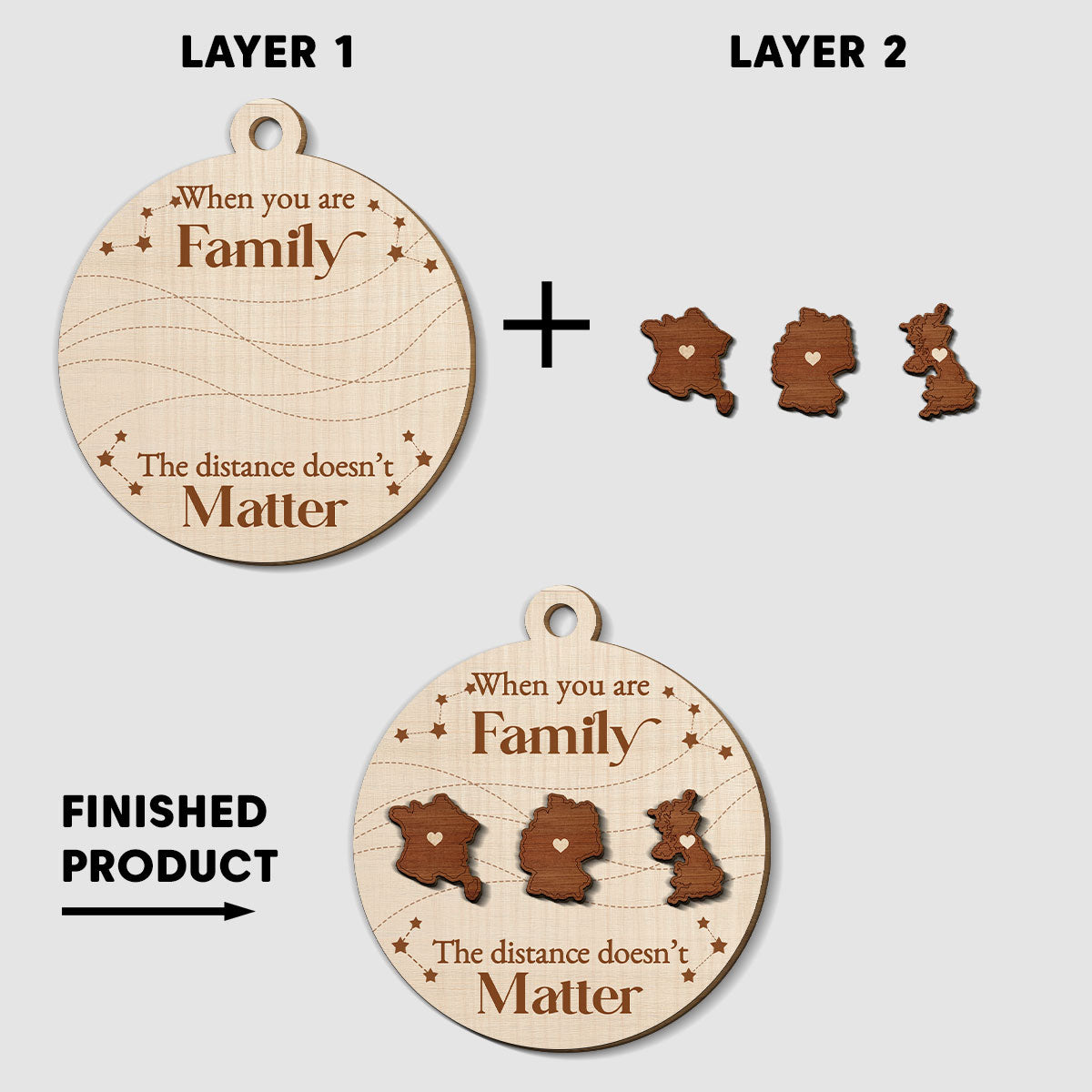 Custom Family Christmas Ornament for Long Distance Families •  When You Are Family, The Distance Does Not Matter European - Personalized Freeshape 2-Layered Wood Ornament