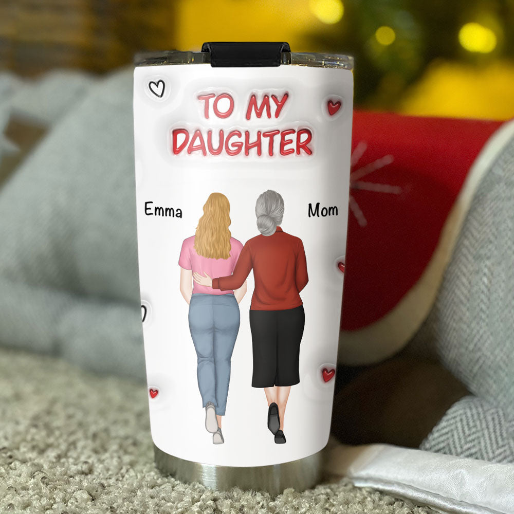 Custom Christmas Birthday Gifts For Daughter • Hug From Mom - Personalized 3D Inflated Effect Tumbler