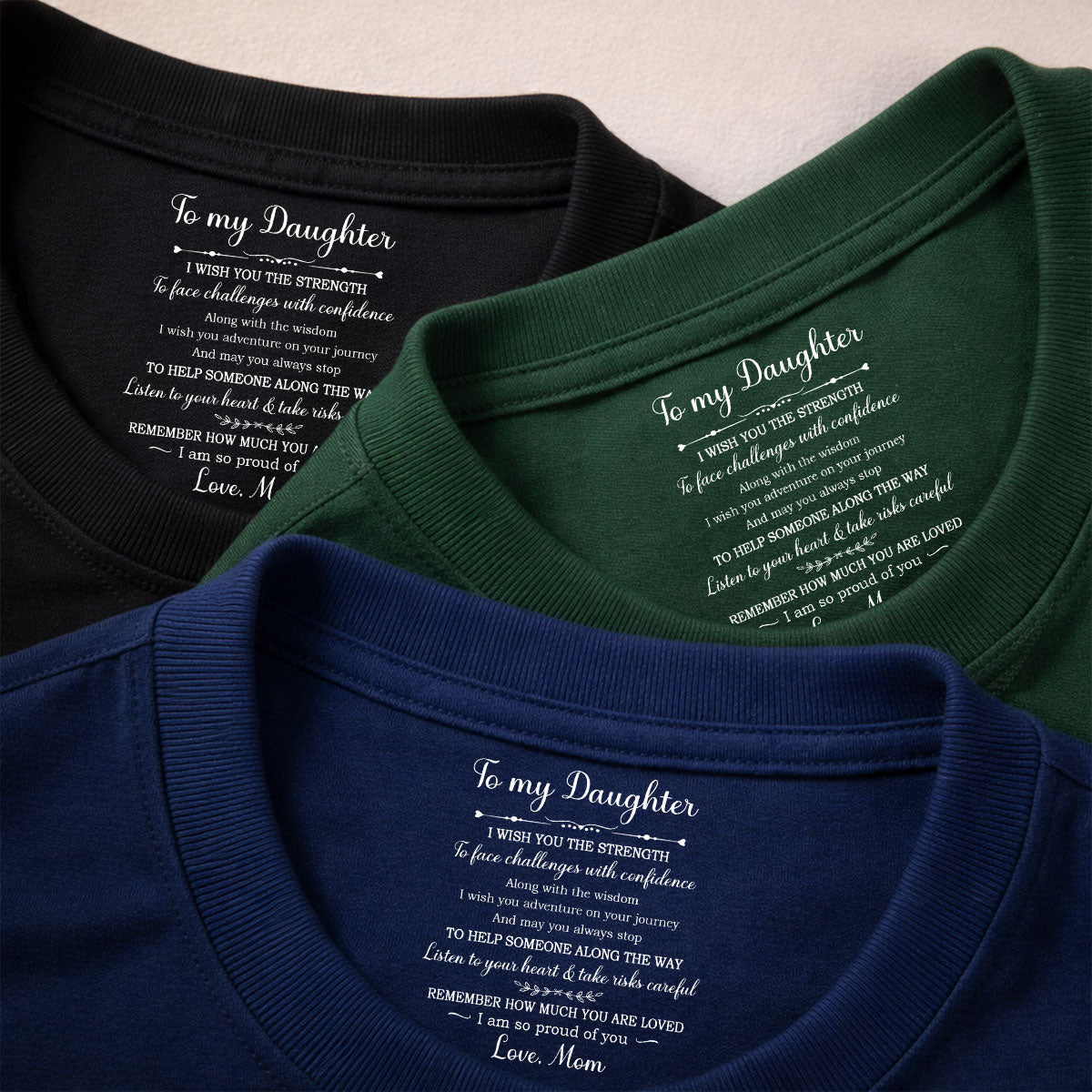 Custom Mother's Day Gift for Daughter • Face Challenges With Confidence - Personalized Inside Neck Print T-Shirt