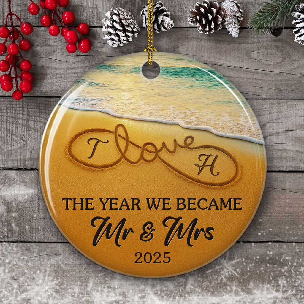 Custom Couple Christmas Ornament, Anniversary Gift •  The Year We Became - Personalized Ceramic Ornament