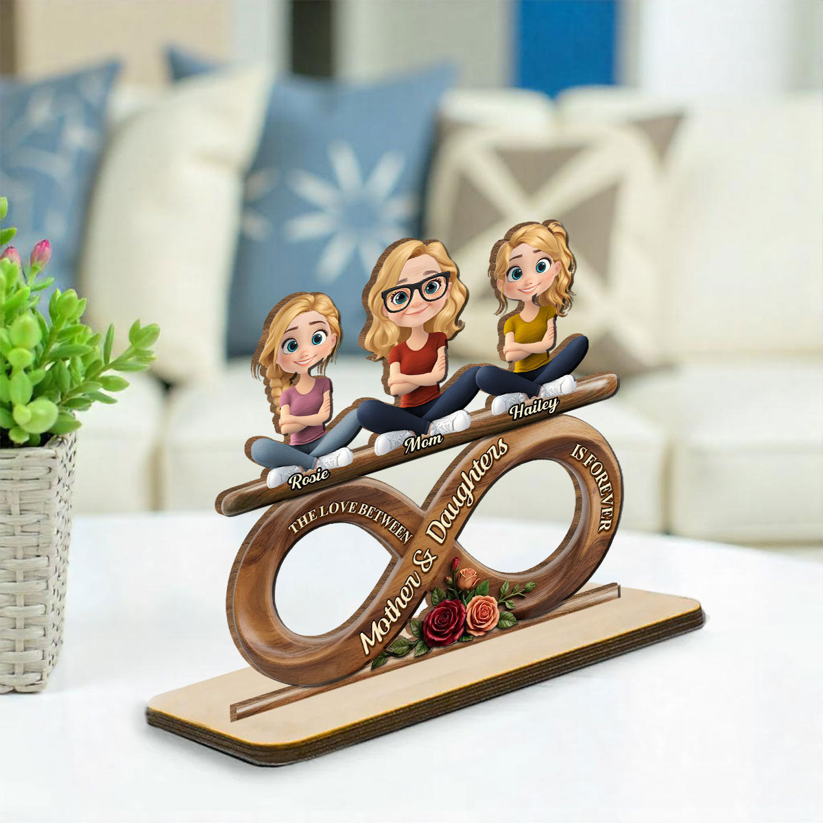 Custom Mother's Day Decor, Gift for Mom & Grandma • Never End - Personalized 2-Layer Wood Plaque With Flat Base