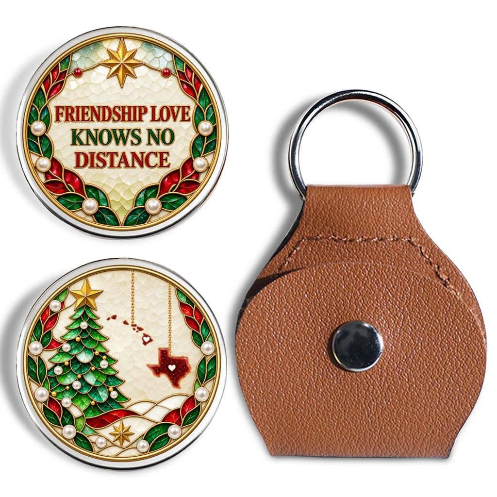 Custom Besties Coin Keychain, Friendship Birthday Gifts • Friendship Knows No Distance - Personalized 3D Printing Pocket Hug