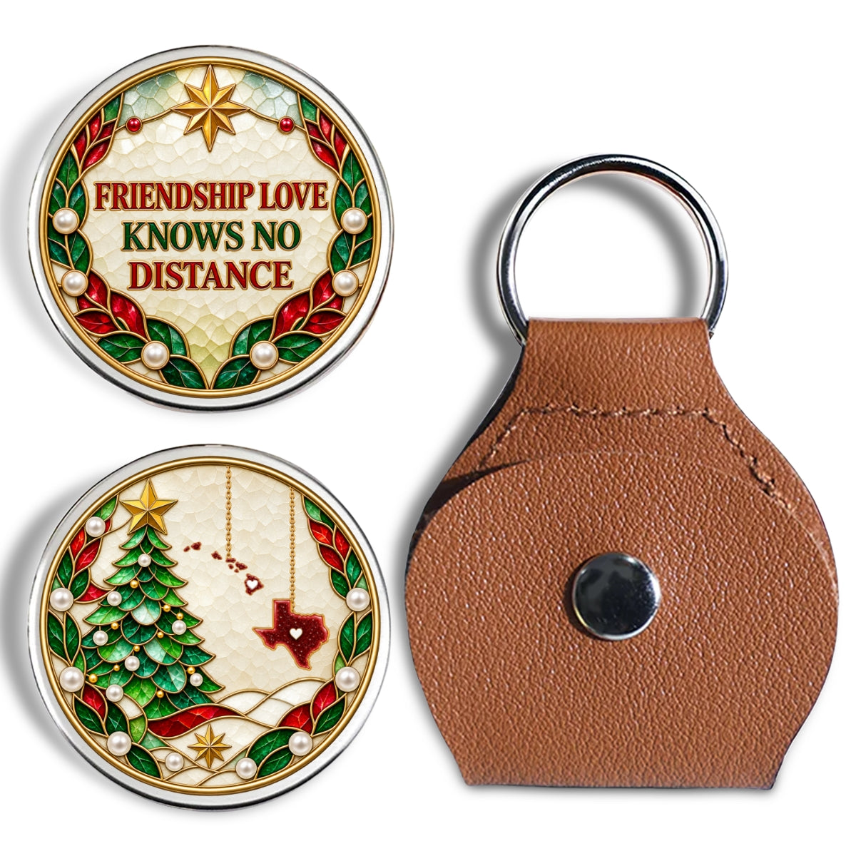 Custom Besties Coin Keychain, Friendship Birthday Gifts • Friendship Knows No Distance - Personalized 3D Printing Pocket Hug