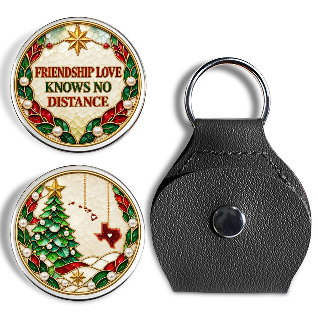 Custom Besties Coin Keychain, Friendship Birthday Gifts • Friendship Knows No Distance - Personalized 3D Printing Pocket Hug