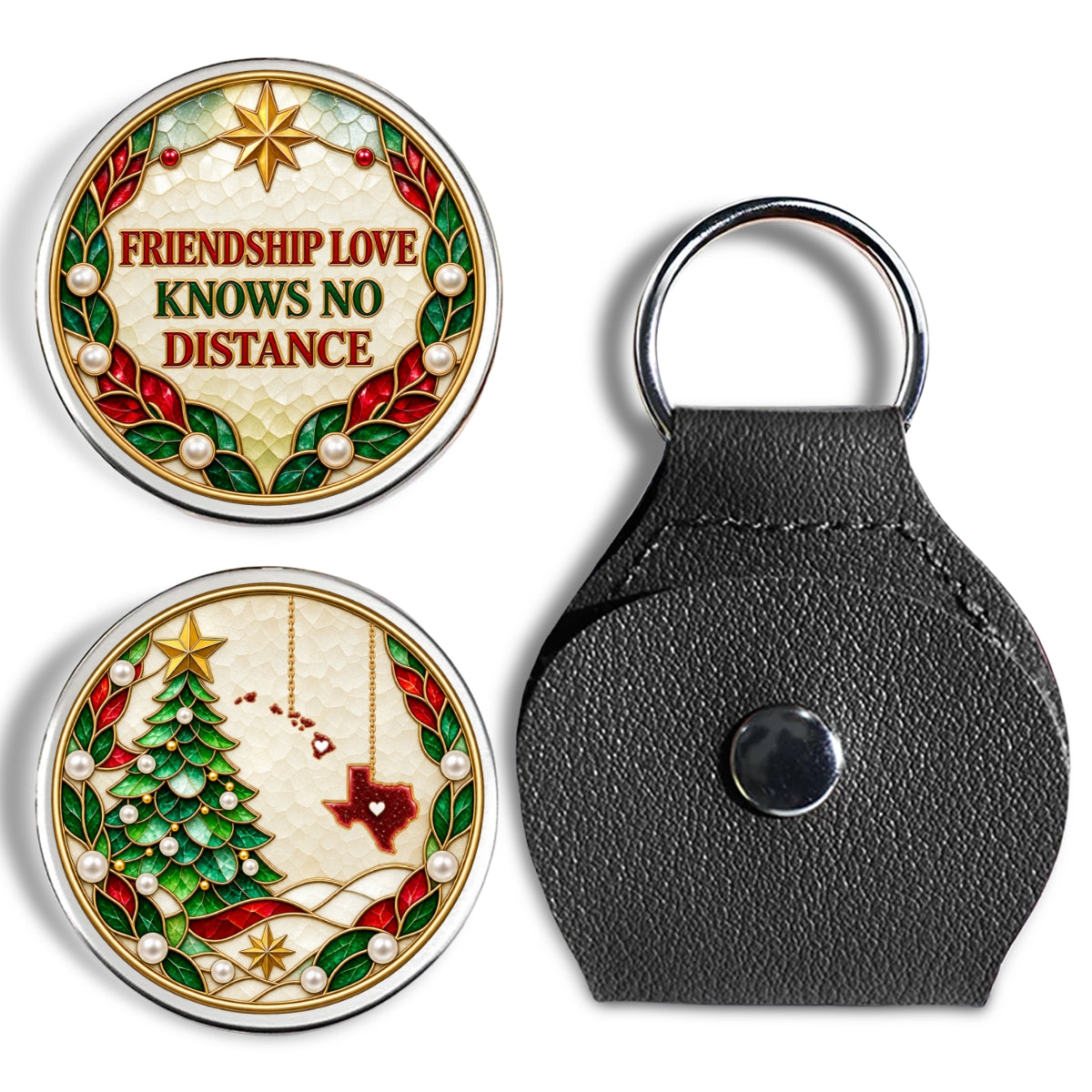 Custom Besties Coin Keychain, Friendship Birthday Gifts • Friendship Knows No Distance - Personalized 3D Printing Pocket Hug