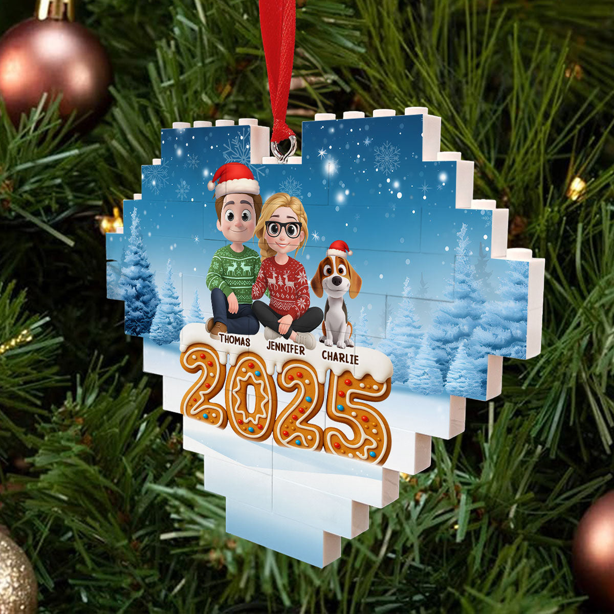 Custom Family Ornament, Christmas Gift for Family Members •  Ginger Family - Personalized 3D Effect Heart Puzzle Ornament