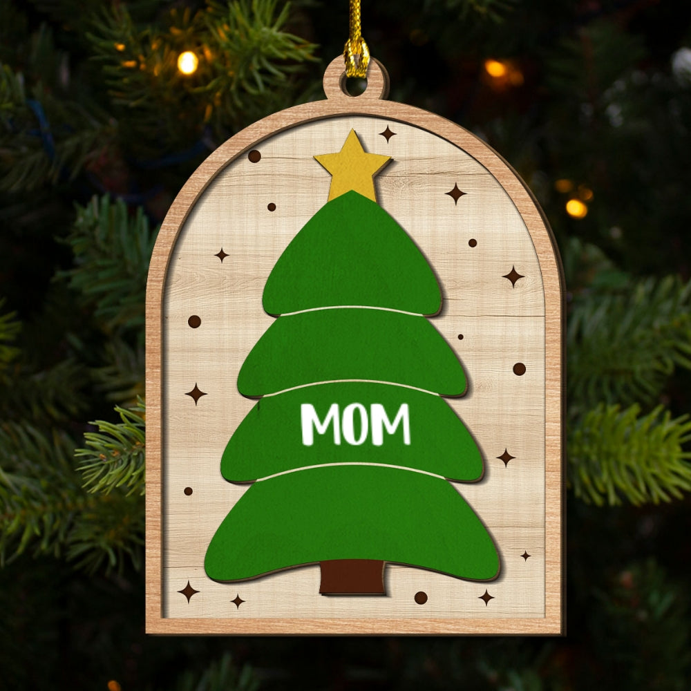 Custom Family Ornament, Christmas Gift for Family Members •  Christmas Tree - Personalized Freeshape 2-Layered Wood Ornament