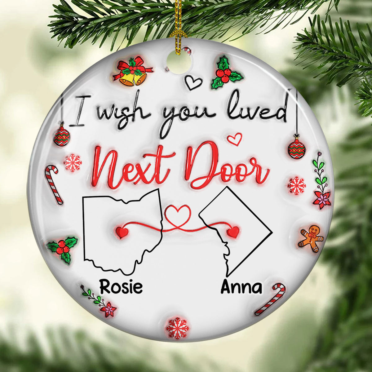 Custom Friendship Christmas Ornament, Best Friend Gift •  Besties Are Always Close At Heart - Personalized 3D Inflated Effect Ceramic Ornament