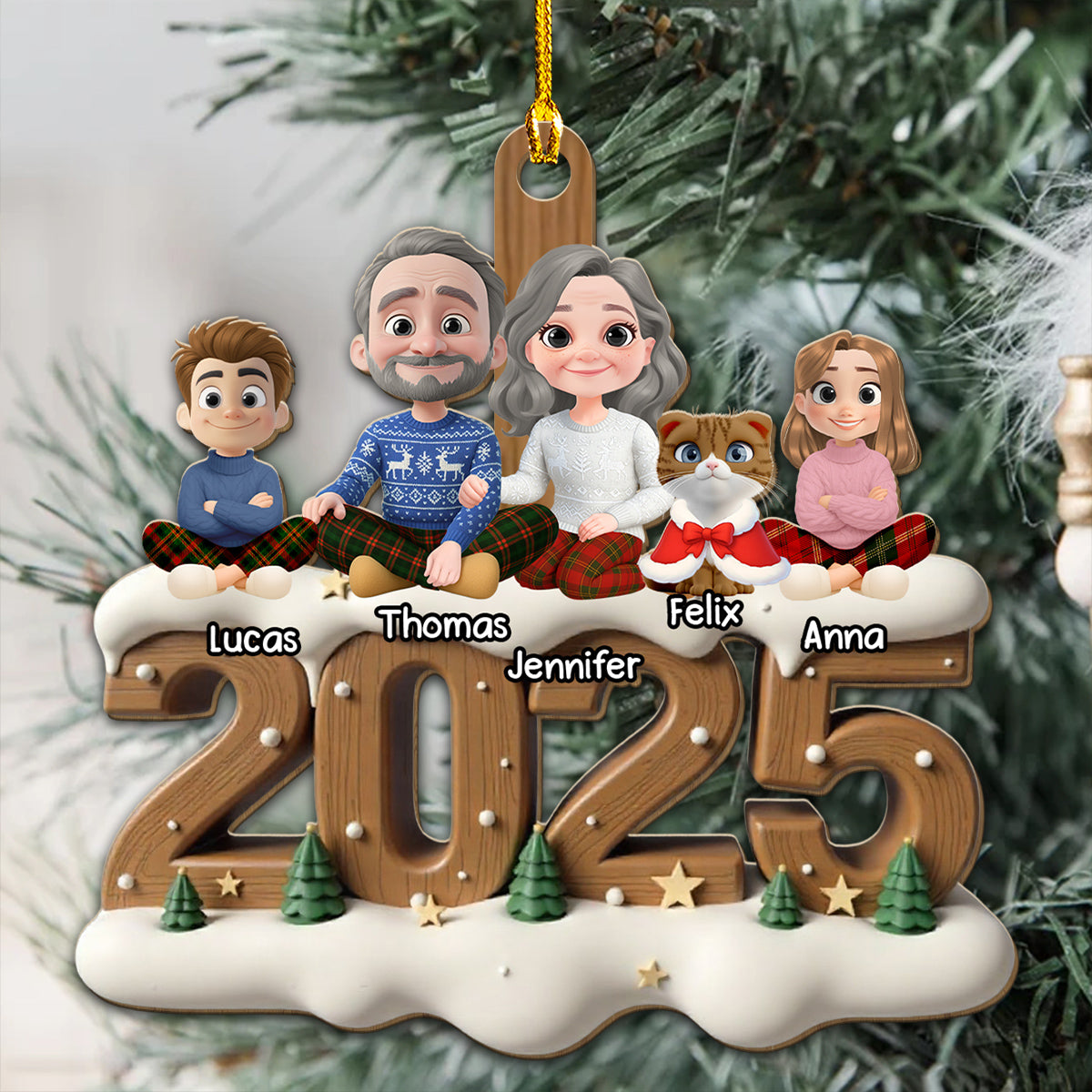 Custom Family Ornament, Christmas Gift for Family Members •  As A Family With Cats Extended Ver - Personalized 3D Effect Wood Ornament