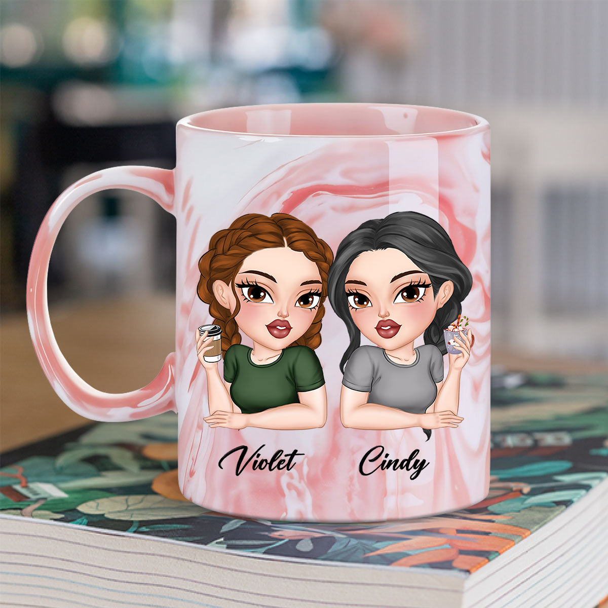 Custom Best Friend, Christmas & Birthday Friendship Keepsake Gift • To My Badass Bestie - Personalized Pink Marble Mug