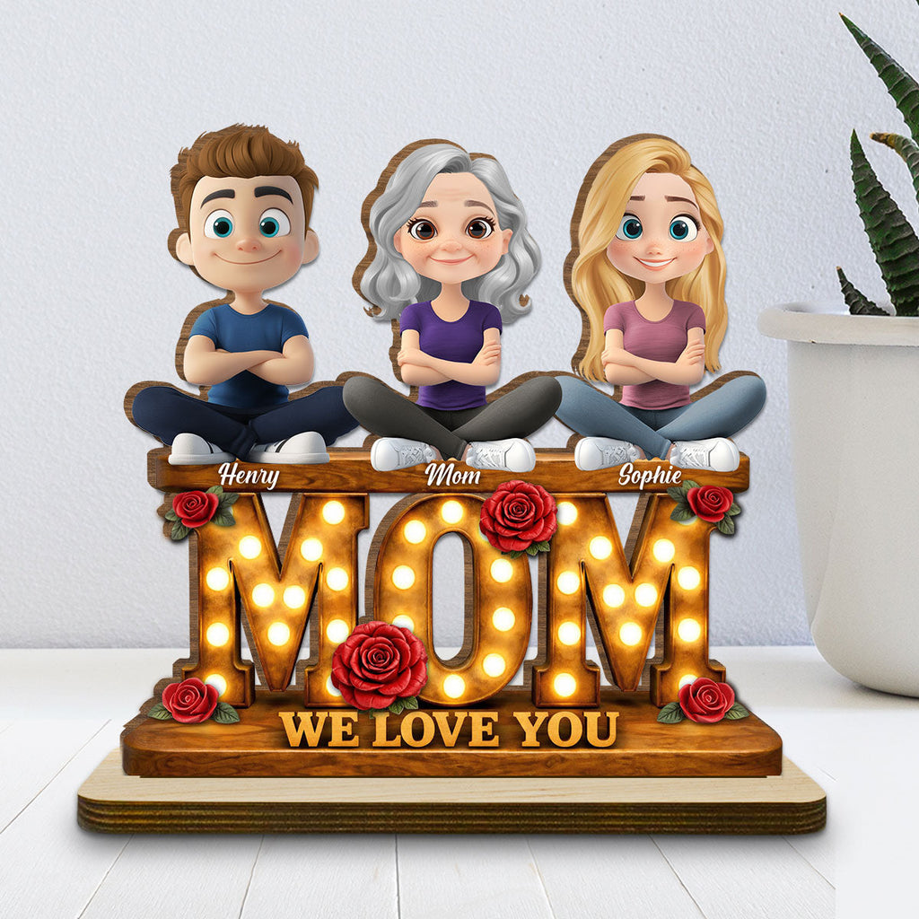 Custom Mother's Day Decor, Gift for Mom & Grandma • Mom Love Forever - Personalized 2-Layer Wood Plaque With Flat Base