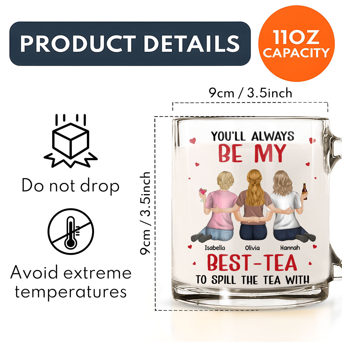 Custom Best Friend, Christmas & Birthday Friendship Keepsake Gift • Be My Best Tea - Personalized Glass Mug