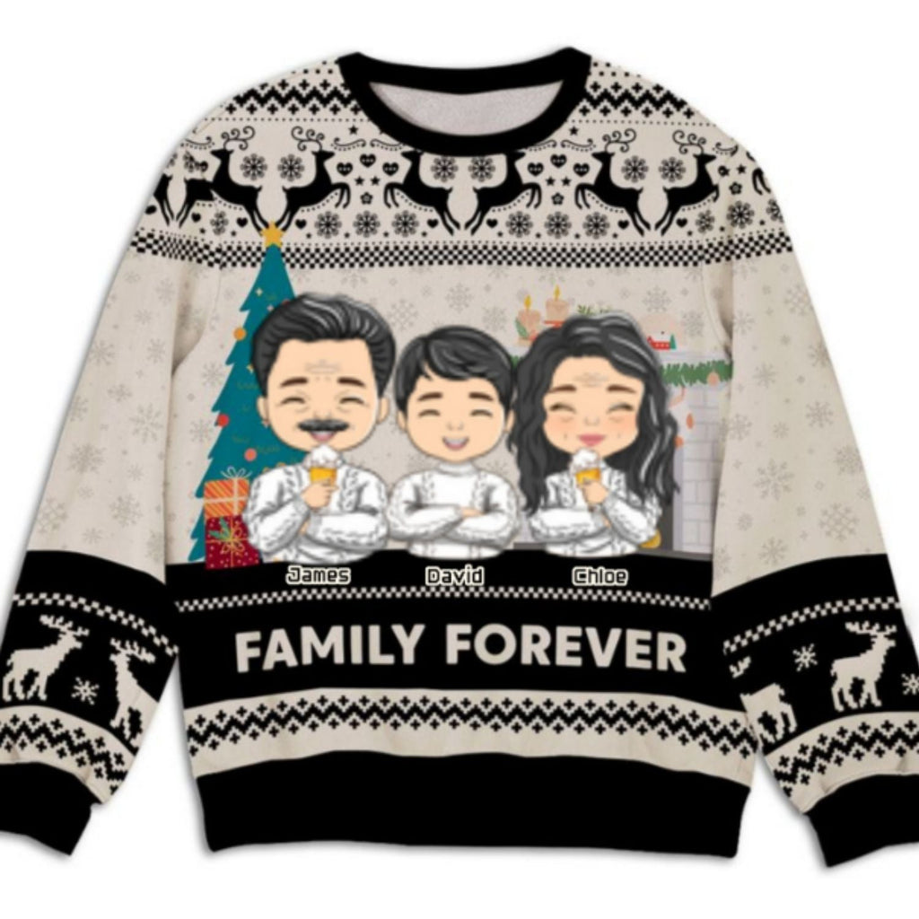 Custom Family Christmas Sweatshirt, Gift for Family Members • Family Forever - Personalized All-Over-Print Sweatshirt