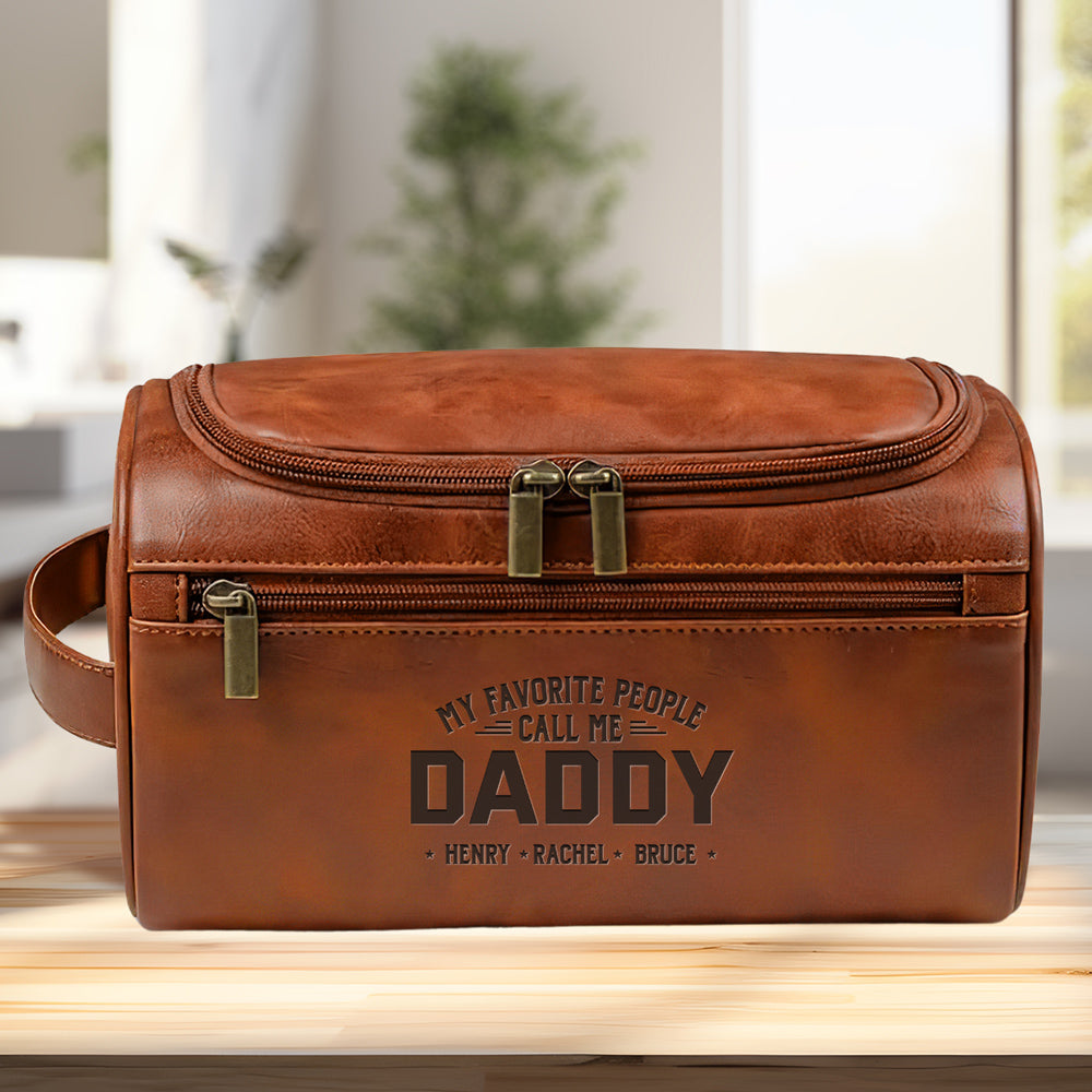 My Beloved People Call Me Daddy - Personalized Engraved Leather Toiletry Bag