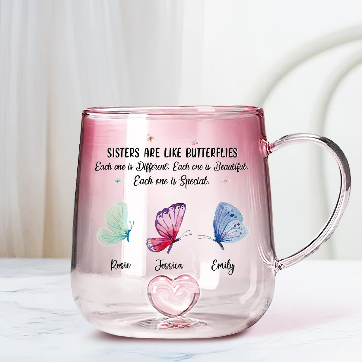 Custom Best Friend, Christmas & Birthday Friendship Keepsake Gift • Sister Are The Gardeners Of Our Souls - Personalized Pink Gradient Glass Mug