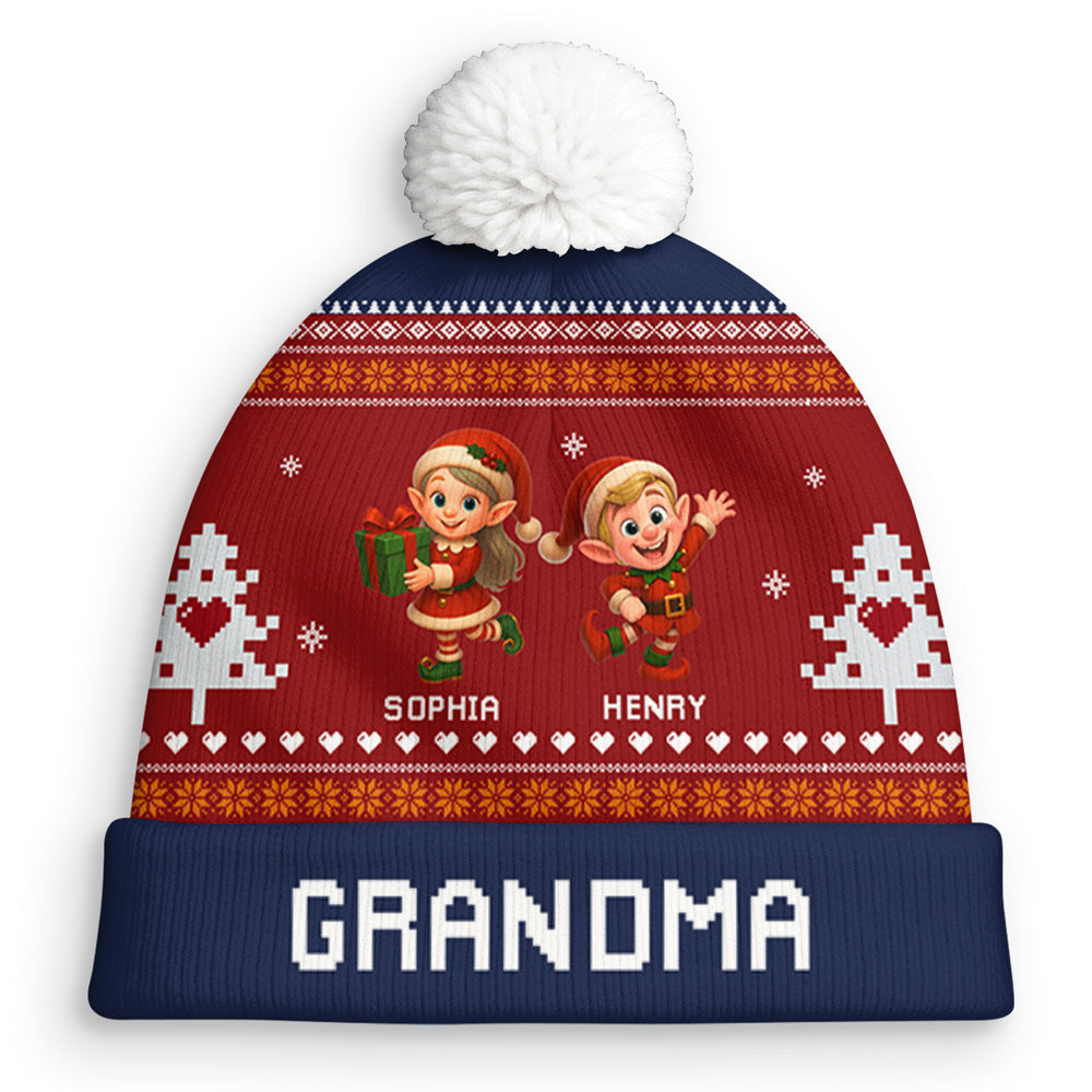 Custom Grandma Christmas Winter Hat • Love Beyond Generations - Personalized Bobble Beanie Hat