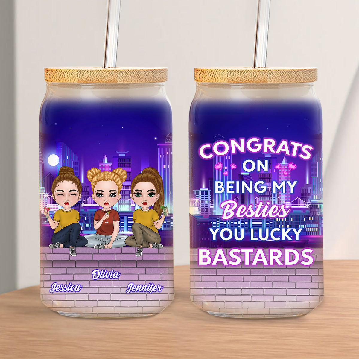 Congrats On Being My Bestie - Personalized Glass Can