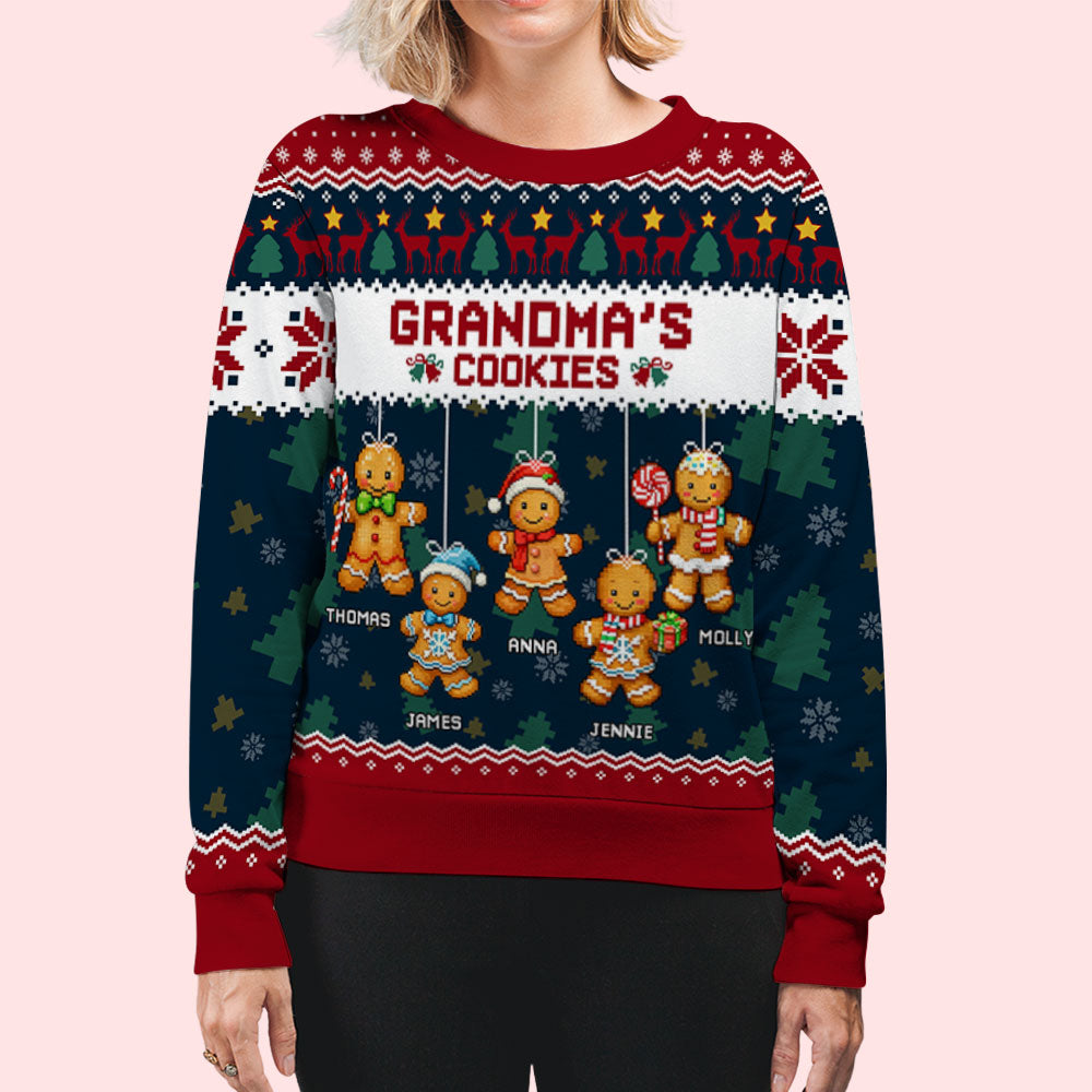 Custom Grandma Christmas Sweatshirt, Gift for Mothers • Grandma Cookies - Personalized All-Over-Print Sweatshirt