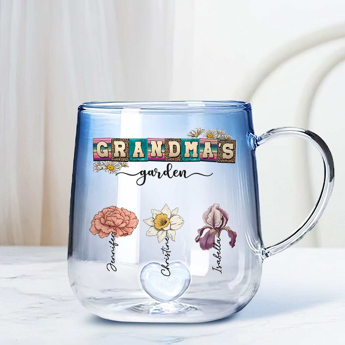 Custom Mother's Day Gift for Mom & Grandma • Lovely Grandma - Personalized Blue Gradient Glass Mug